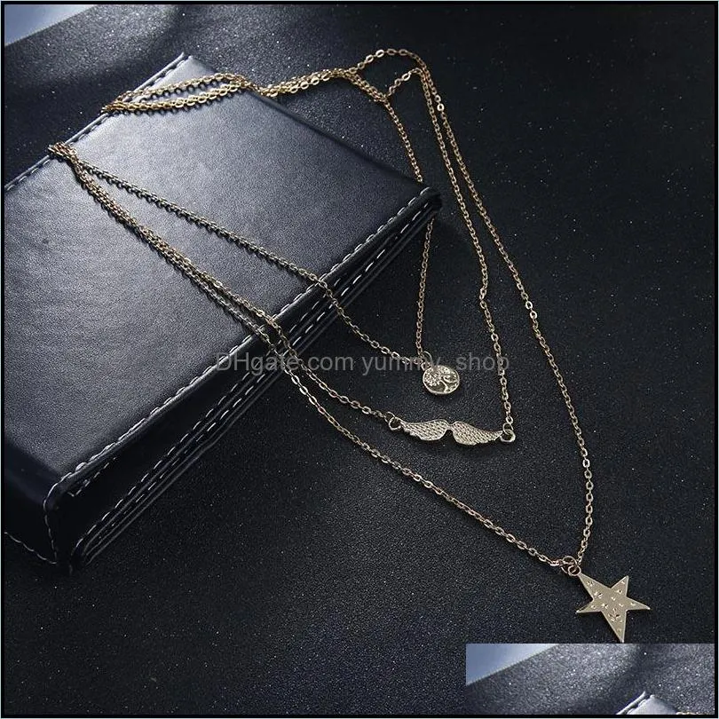  fashion multi layer necklace star coin simple gold silver color necklaces gift for women girl wholesale jewelry