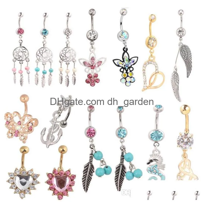 wholesales 20pcs mix style belly button ring body piercing dangle navel ring beach jewelry