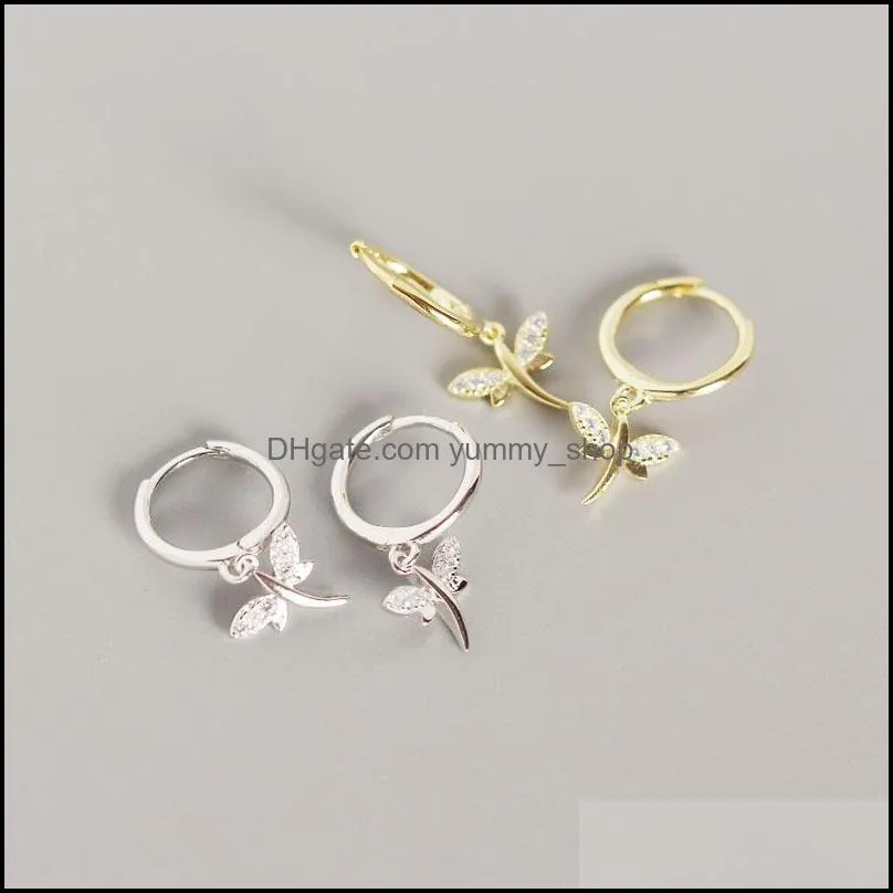 presents solid 925 sterling silver earring for ladies girls petite dragonfly pendant hoop earrings christmas gifts yme554