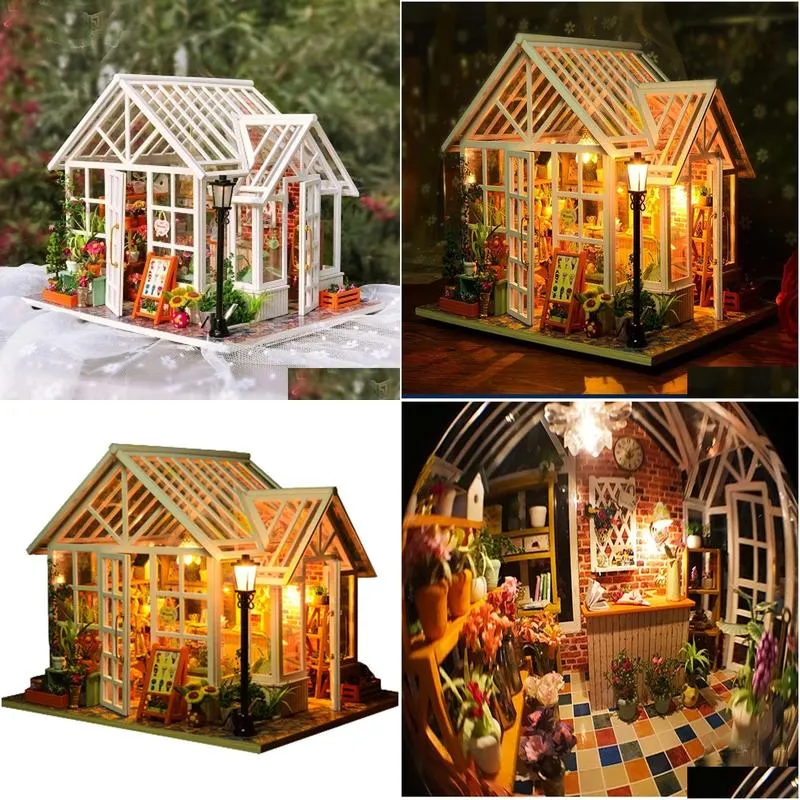 diy dollhouse wooden houses miniatures for dolls dollhouse furniture kit doll houses toys for children gift sosa greenhouse lj201126