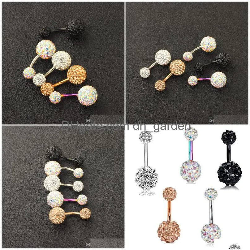 14g stainless steel navel rings screw bar cz body piercing belly button ring women girls helix cartilage earring