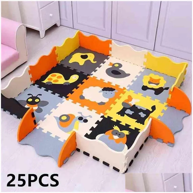 25pcs childrens mat eva foam crawling rug soft floor mat puzzle baby play mat indoor floor developing playmat with fence 210402