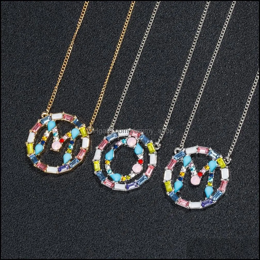 fashion initials name alphabet necklace crystal rainbow pendant 26 letter necklace fashion gift multicolor gold color women letter az