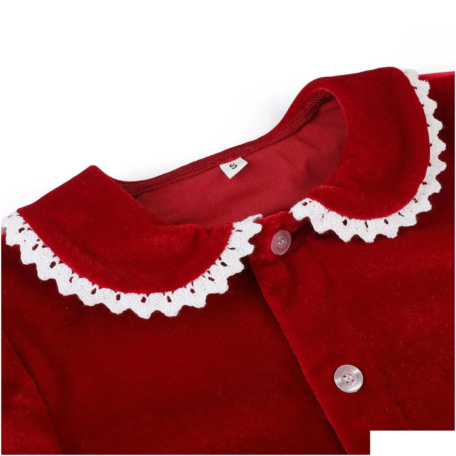 peter pan collar children button up red velvet boy baby sleepwear kids christmas pyjamas sets 210915