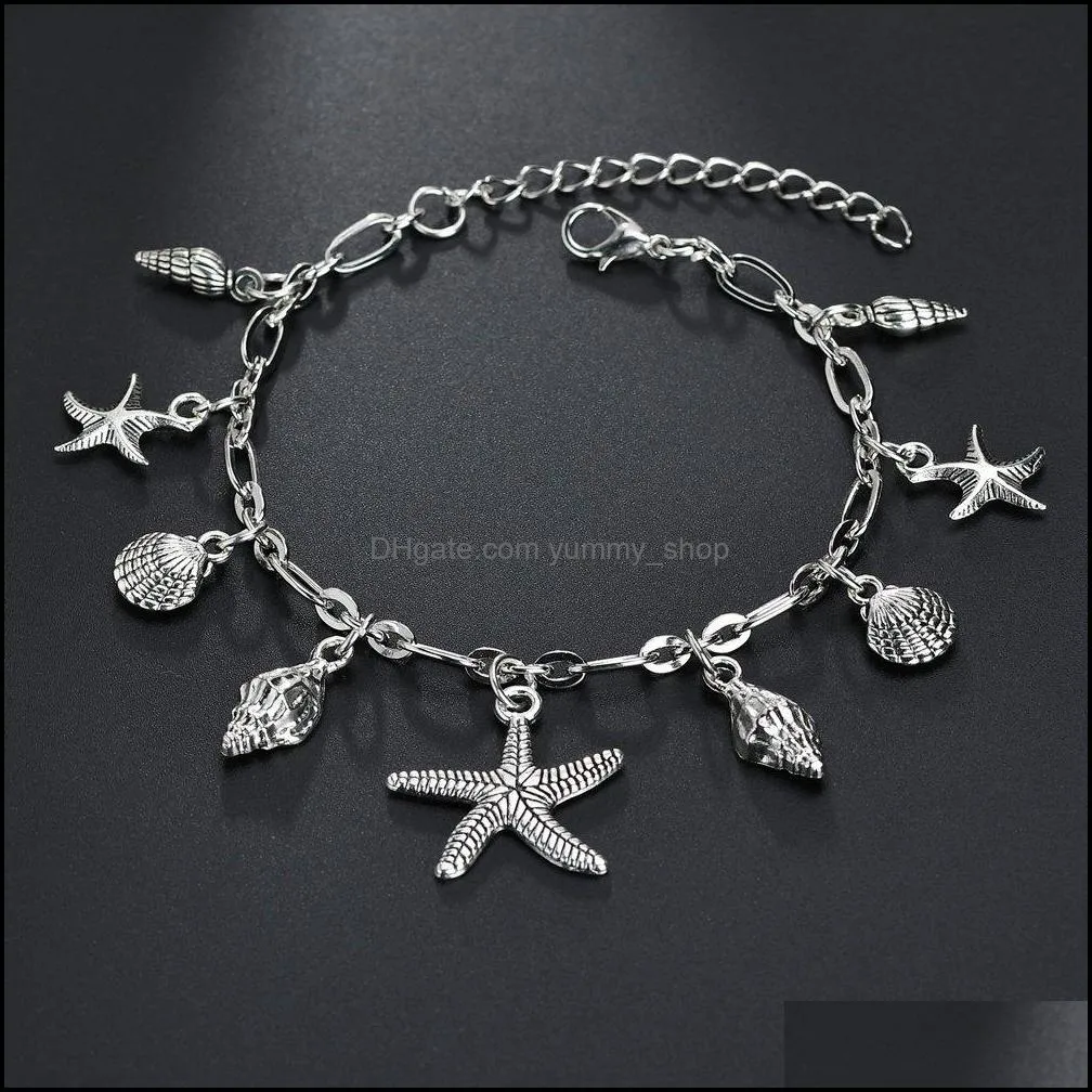 bohemian starfish turtle pendant anklets for women silver shell anklet bracelets foot jewelry fashion accessories dhs
