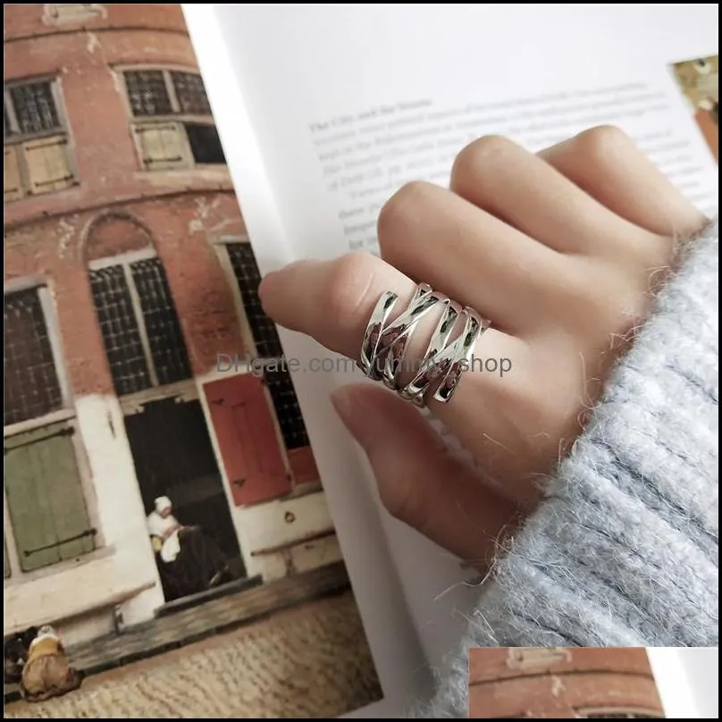 genuine 925 sterling silver open ring for women men korean vintage multilayer line weave rings fine jewelry gifts ymr853