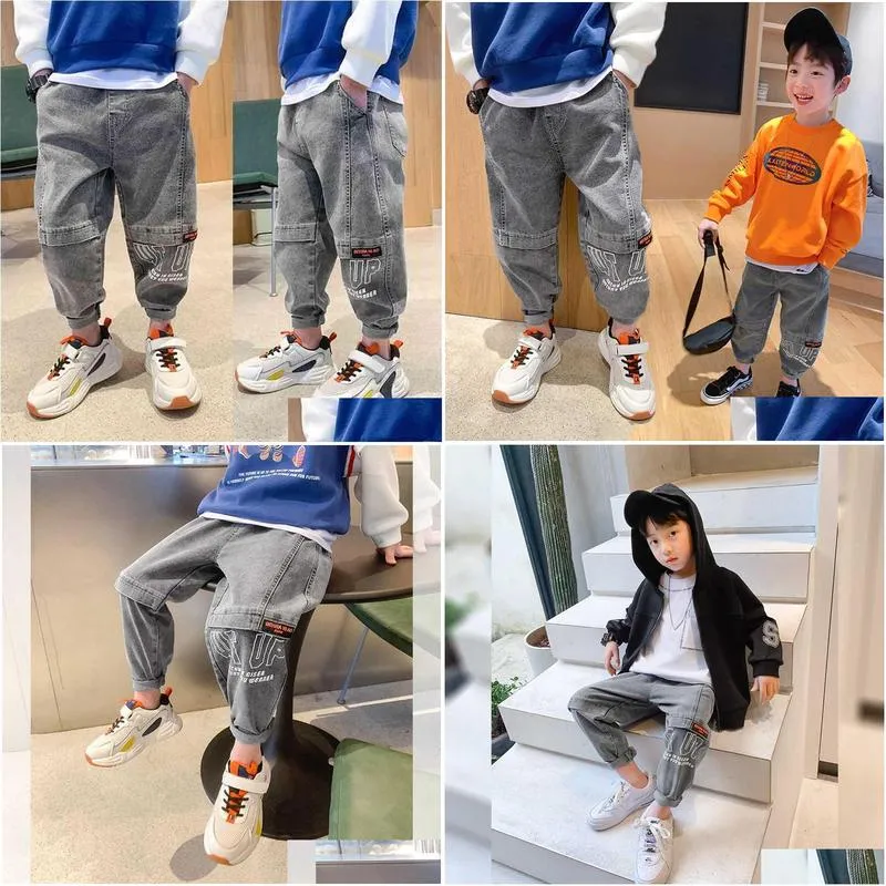 pants for kids boys spring autumn denimwork jogger korean teenage boy jeans loose sport sweatpants 4 8 12y 210622