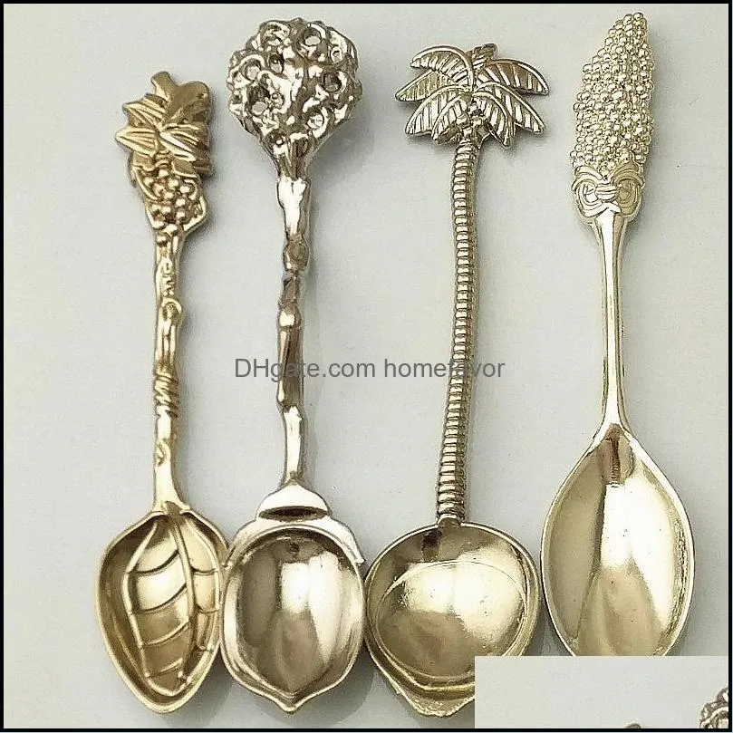 retro spoon flatware set creative fruit shape teaspoon dinnerware sets zinc alloy spoon tableware set coffee spoons 4 styles dbc