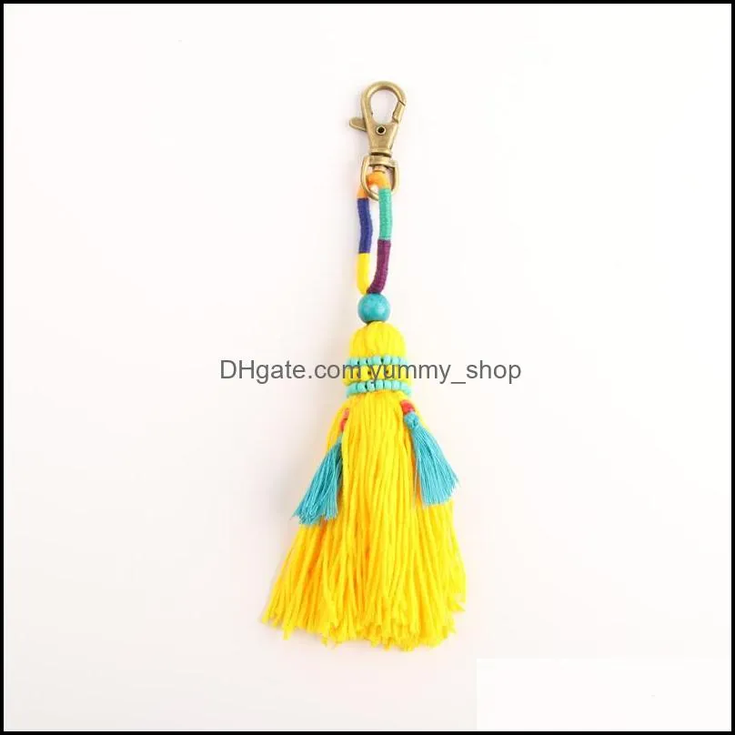 bohemia pompom keychain tassel multicolor plush ball key rings for women charm gift car pendant bag accessories y445z