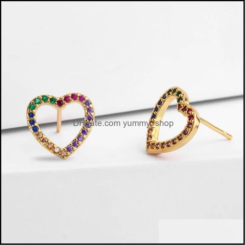 heart shape love stud earrings hollow circle colorful cubic zirconia stone earrings for women wedding bridal party ear jewelry gifts