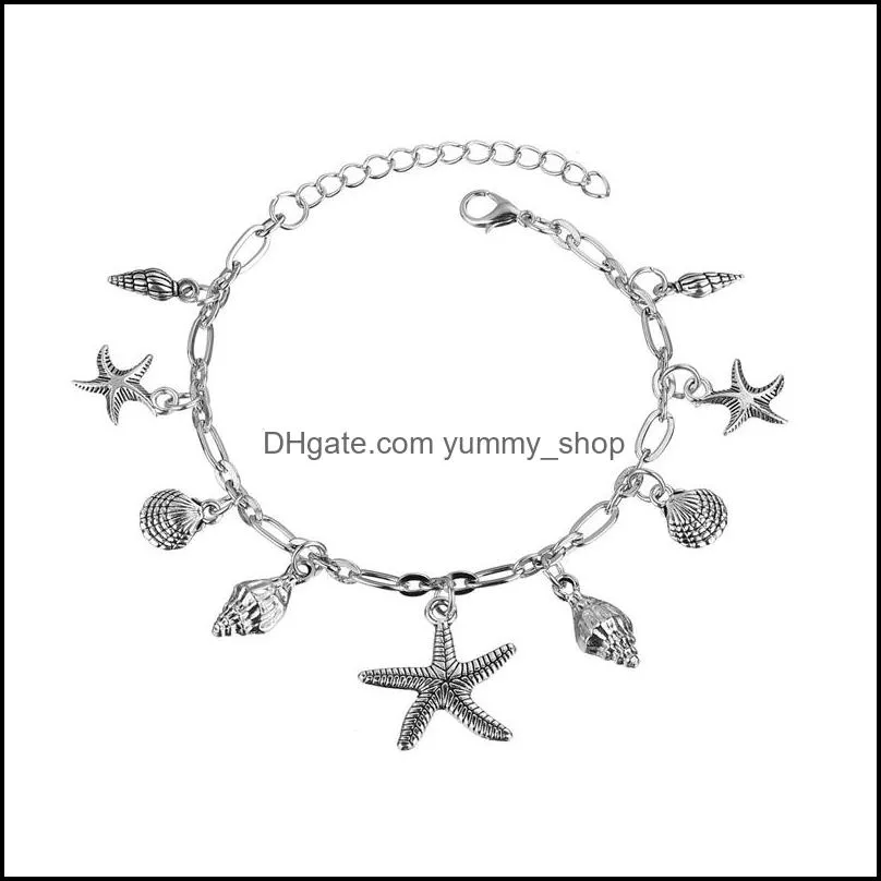 bohemian starfish turtle pendant anklets for women silver shell anklet bracelets foot jewelry fashion accessories dhs