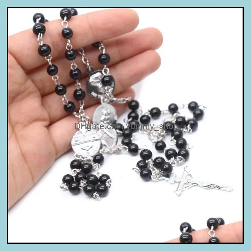 long cross pendant silver pearl beads jesus necklacks handmade religious rosary neckalces chains fashion jewelry p232fa