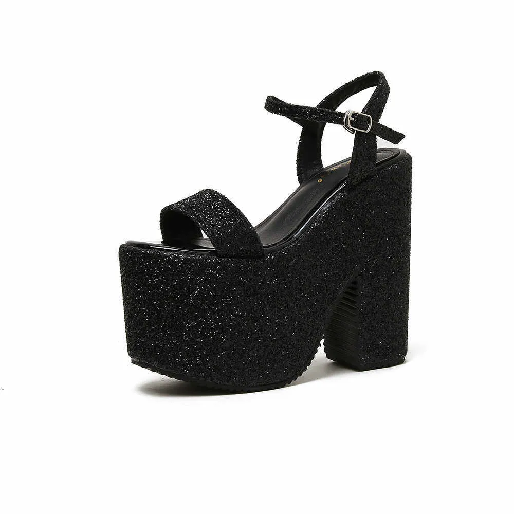 Sandals GIGIFOX Sequined Chunky Platform Block High Heels Super High Increasing Summer Gothic Women's Shoes Sandals T221209