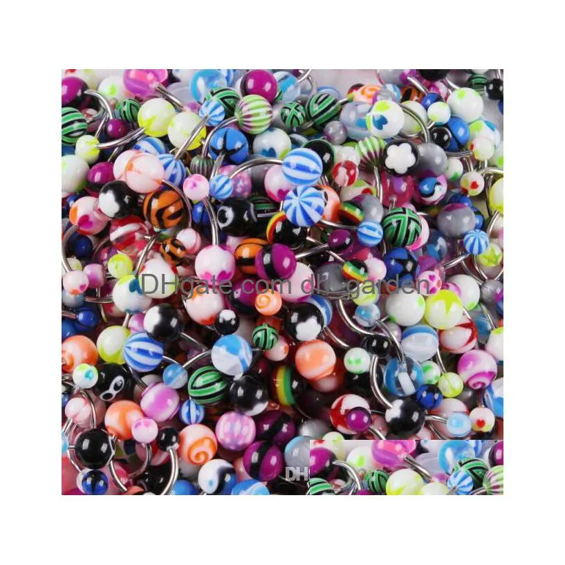 100pcs/lot body jewelry piercing eyebrow navel belly tongue lip bar rings mixed color
