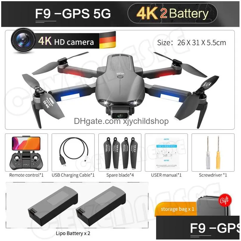 f9 gps drone 6k dual hd camera professional aerial pography brushless motor foldable quadcopter rc distance 2000m 220413