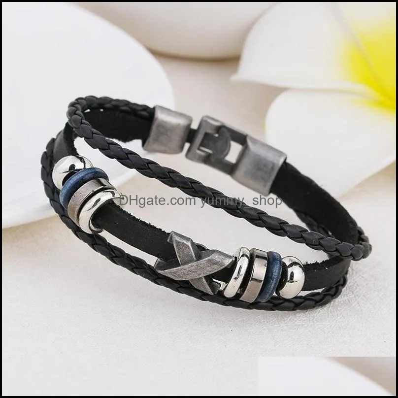 x bracelet for men or women vintage handmade multilayer leather alloy woven pu beads bangle personality jewelry bracelet