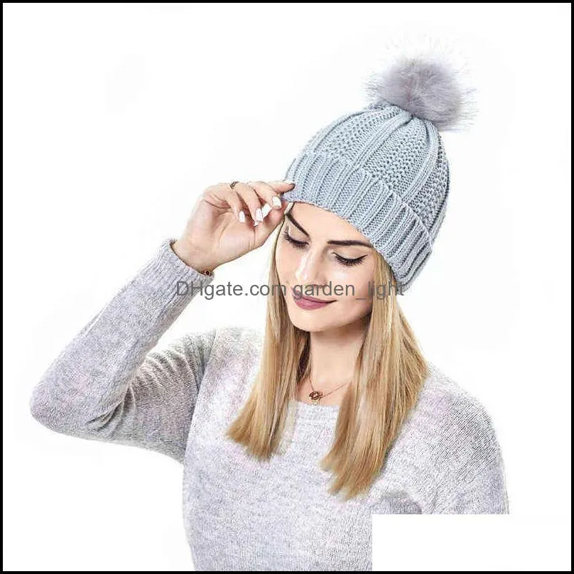  women men autumn winter knitted hat solid color beanie cap fluffy pompom ball sweet cute fashion multicolor hats accesories vtm