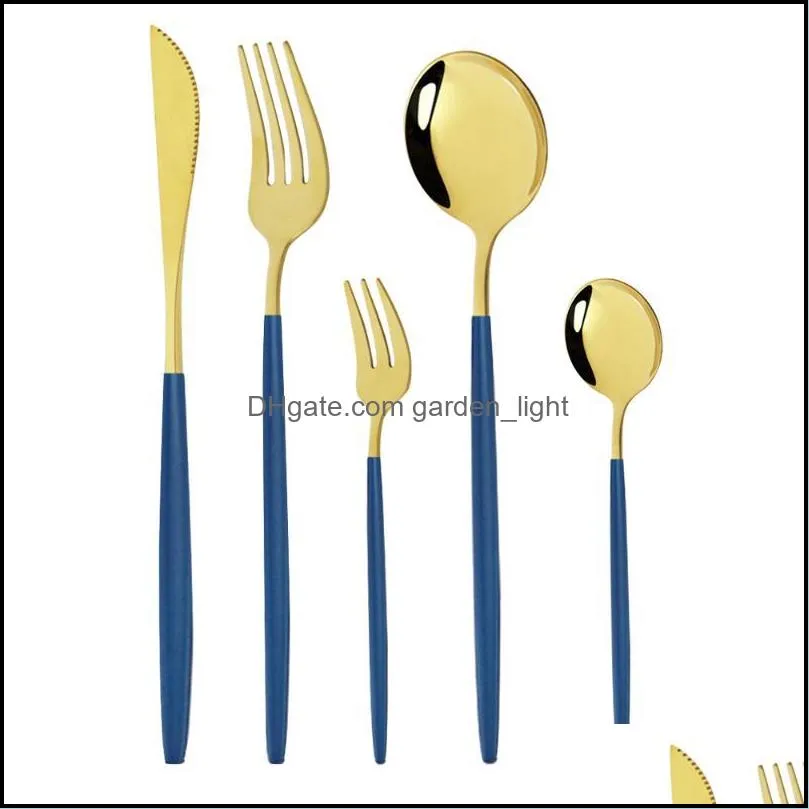 black 18/10/set 5pcs dinnerware fork salad stainless steel coffee set knife cutlery kitchen home spoon tableware dinner sets