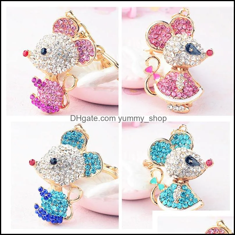 rhinestone crystal animal key rings cute couple mouse keychain fashion handbag purse bag keyfobs holder gifts 8 styles o117fz a