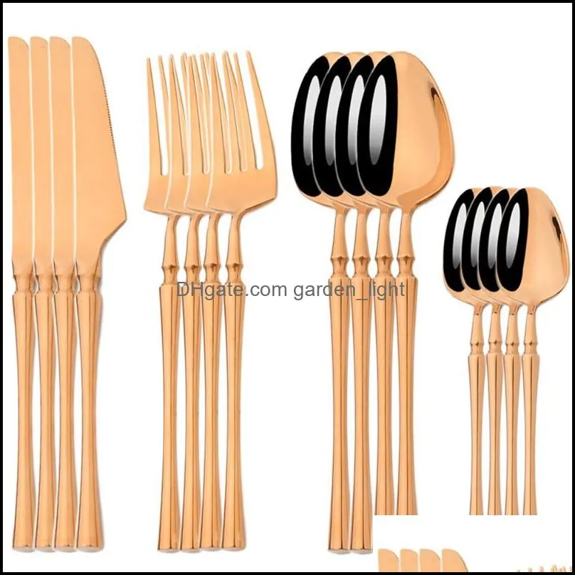 flatware sets 16pcs rose cutlery set stainless steel dinnerware knife fork tea spoon tableware mirror kitchen luxury