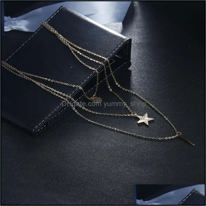  fashion multi layer necklace star coin simple gold silver color necklaces gift for women girl wholesale jewelry