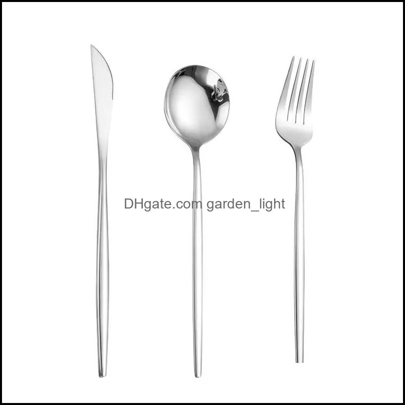 silver cutlery fork spoon knife set mirror dinnerware spoons knives stainless steel dining tableware sets