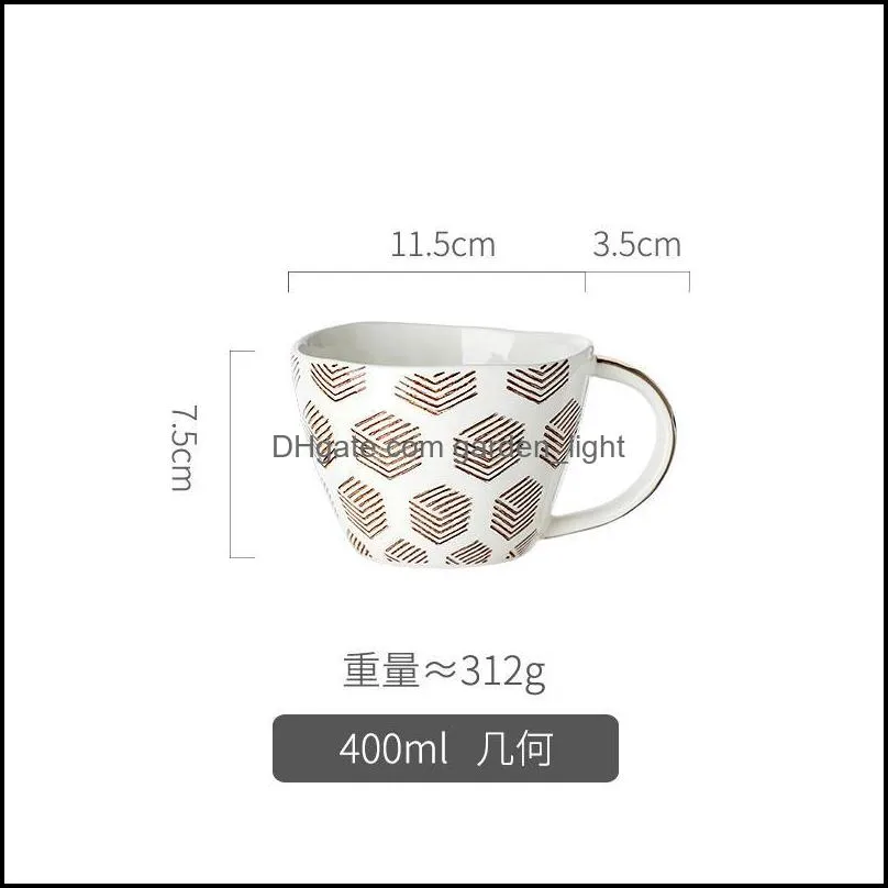 mugs 400ml handle simple ceramic geometric coffee irregular shape nordic home decor gift retro handpainted mug