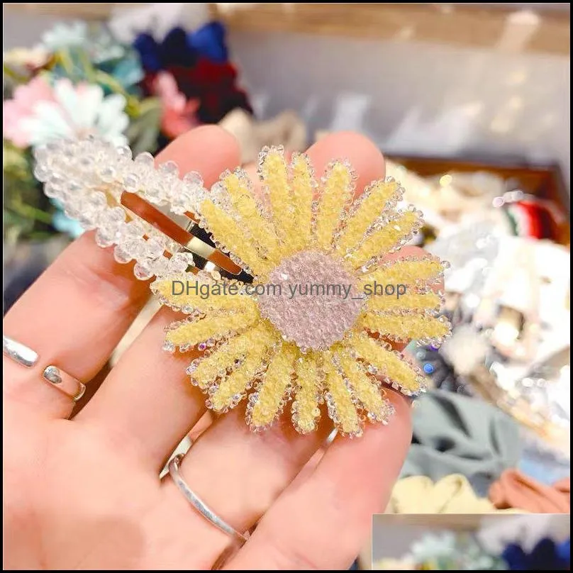 2020 korea small daisy hair clip for women girl cute sweet hairpin bangs rhinestone crystal flower hair clip barrette jewelry