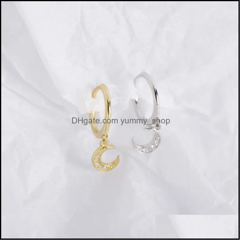 100 pure 925 sterling silver hoop earrings ins exquisite moon pendant earring for women jewelry christmas gifts yme564