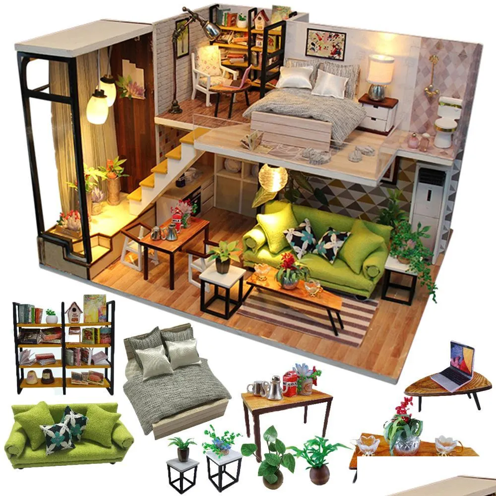 cutebee doll house furniture miniature dollhouse diy miniature house room box theatre toys for children casa diy dollhouse n lj201126