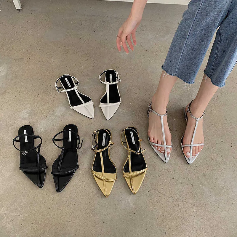 Sandals Women Flats Sandals Pointed Toe Narrow Band Design Sandals Ankle Buckle Strap Clip Toe Roman Style Casual Beach Shoes Summer T221209