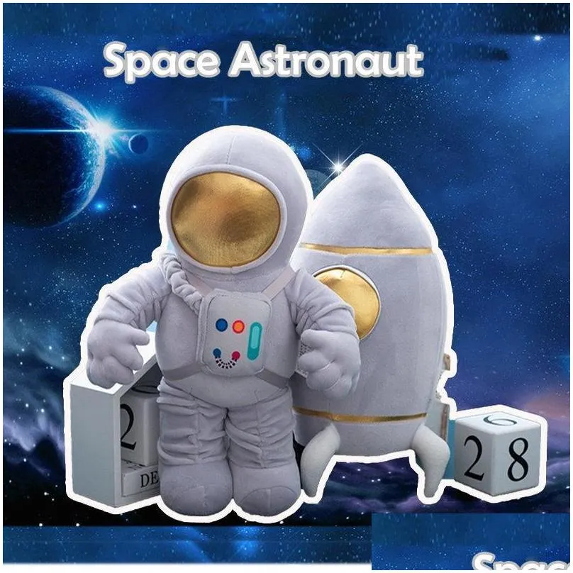 space astronaut stuffed doll toy plush space rocket unique space ship toy stuffed throw pillow for boy birthdat gift lj201126