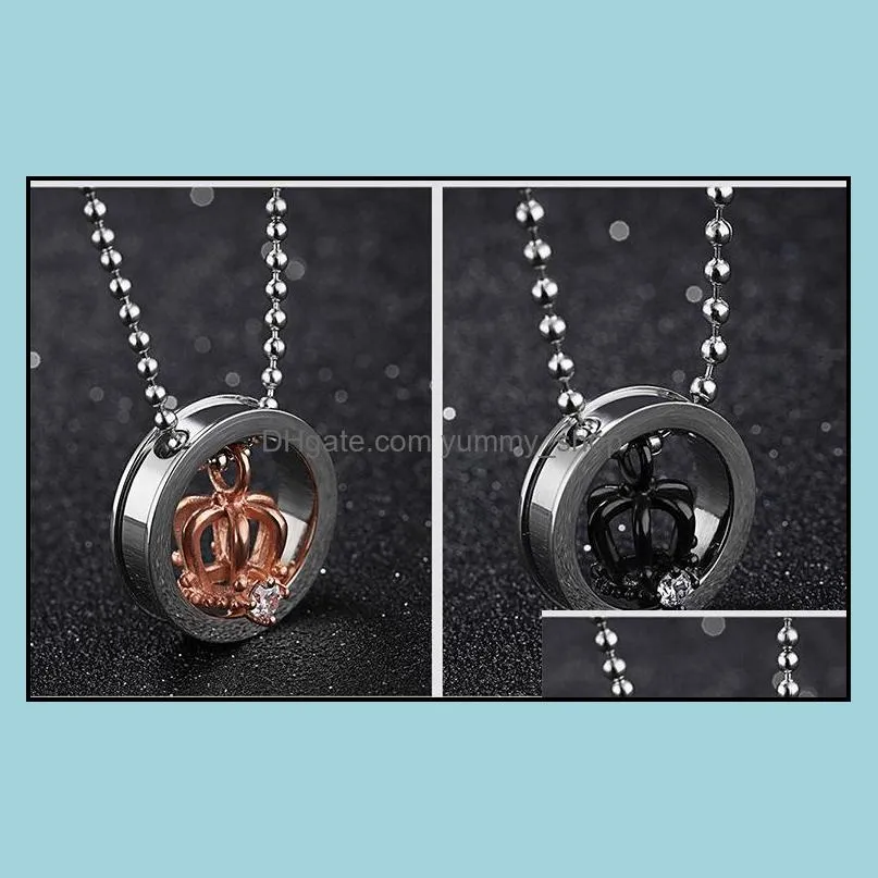 royal style crown pendant necklace men women couples lover titanium steel diamond necklaces charming stainless steel jewelry