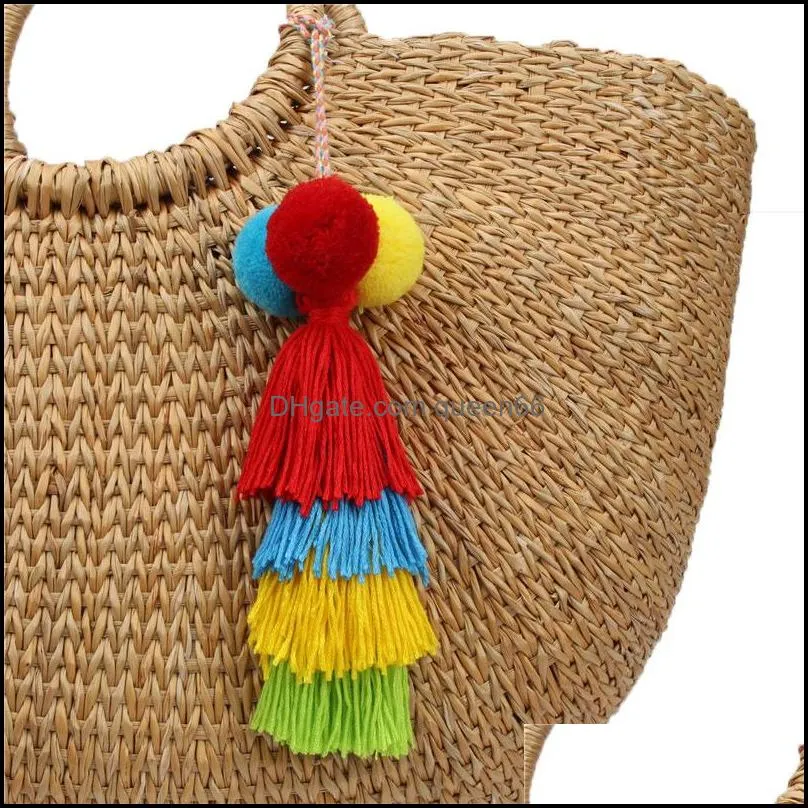 multiple layers tassel pompom key car bag hanging pendant decoration bohemian colorful handmade diy accessories y431z