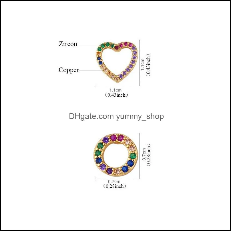 heart shape love stud earrings hollow circle colorful cubic zirconia stone earrings for women wedding bridal party ear jewelry gifts