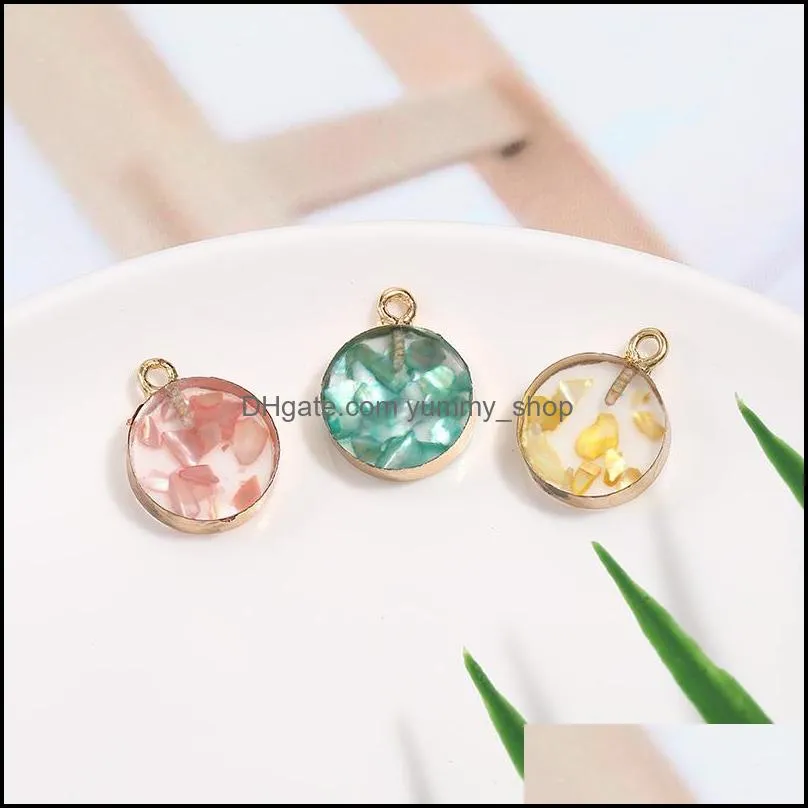  fashion resin stone pendant charm natural shell paper sequins pendant with gold plated for diy jewelry making bracelet necklace