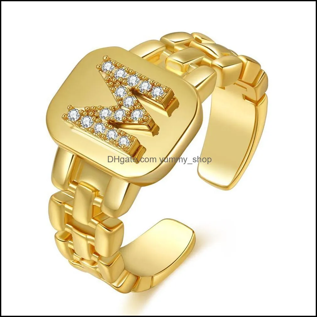 gold rhinestone 26 letter finger open ring for women jewelry adjustable alphabet rings wedding gift q190fz