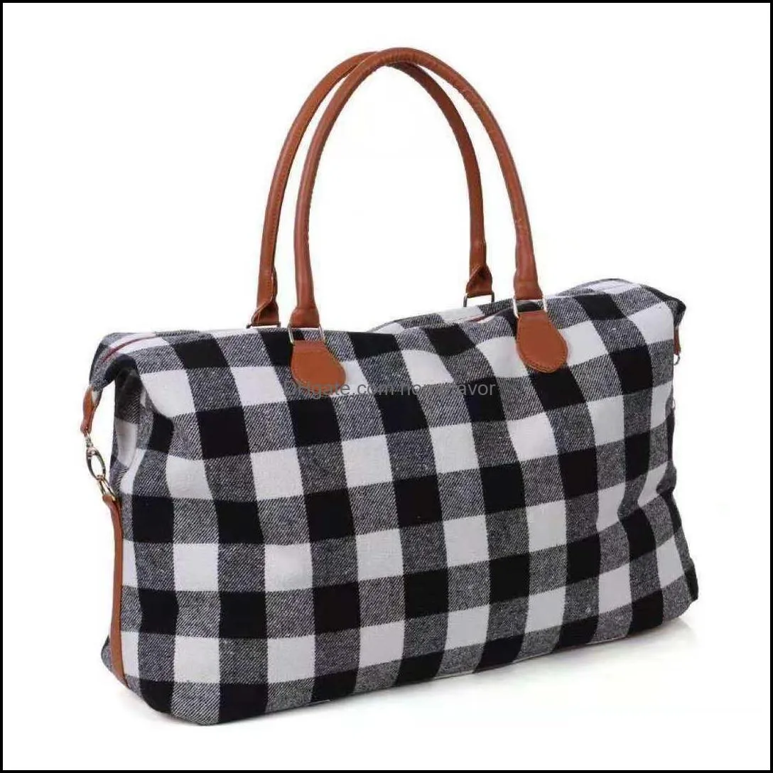 wholesale check handbag red black plaid bags large capacity travel tote with pu handle unisex sport fitness yoga storage bags dbc