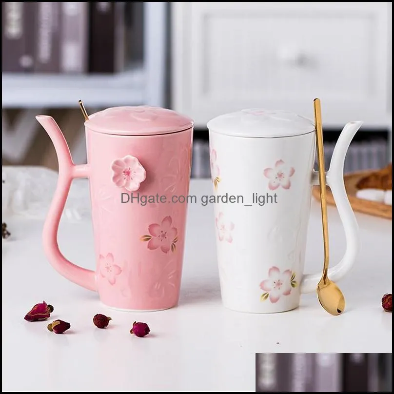 mugs ceramic mug colorful coffee cup set creative sakura with lid spoon cute water