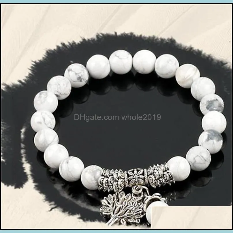 fashion round white howlite stone mala beads tree of life bracelets for men tibetan yoga healing power energy bracelet 1673 v2