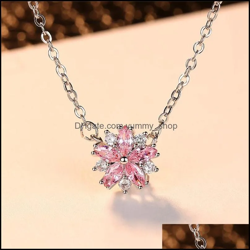 zircon cherry blossom jewelry set 2019 flower pendant necklace stud earrings elegant fashion jewelry gifts for women girls