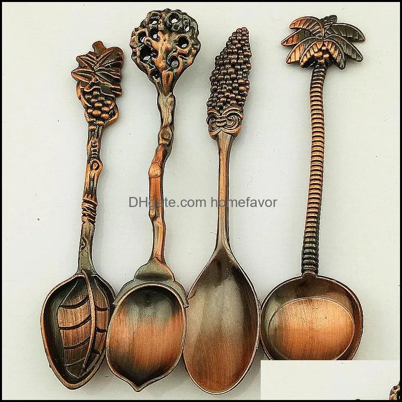 retro spoon flatware set creative fruit shape teaspoon dinnerware sets zinc alloy spoon tableware set coffee spoons 4 styles dbc