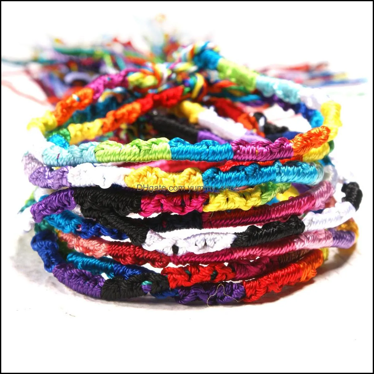 friendship bracelet nepalese national wind handmade rainbow bangle hand rope woven wristbands jewelry gift 10pcs/pack dhs