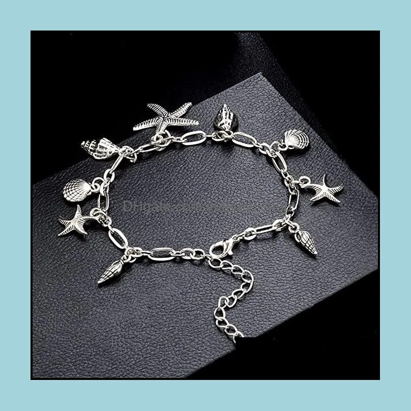 bohemian starfish turtle pendant anklets for women silver shell anklet bracelets foot jewelry fashion accessories dhs