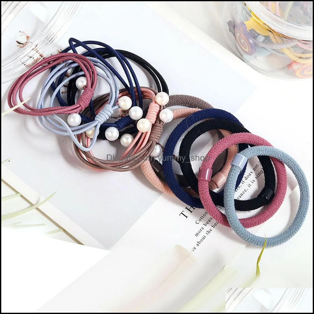  korea style cute rabbit pearl charm hair rope colorful simple rubber hair band for women girls knot hair accessiry jewelry