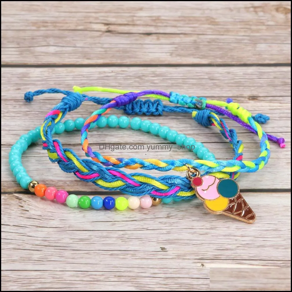 three in one multilayer woven cotton rope sweet candy icecream identification bracelets lucky tibetan string bracelet handmade braid jewelry for women