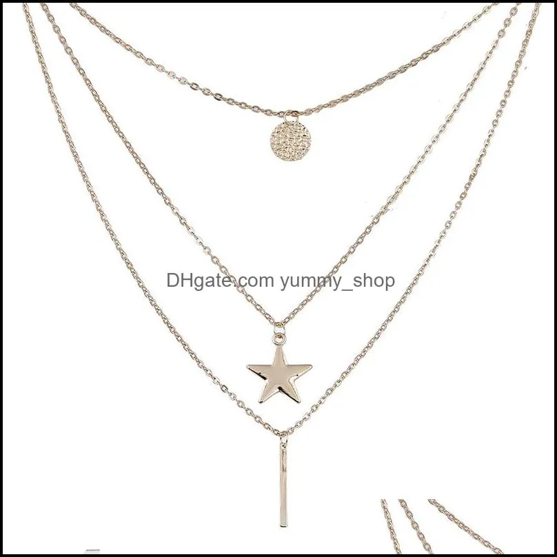  fashion multi layer necklace star coin simple gold silver color necklaces gift for women girl wholesale jewelry