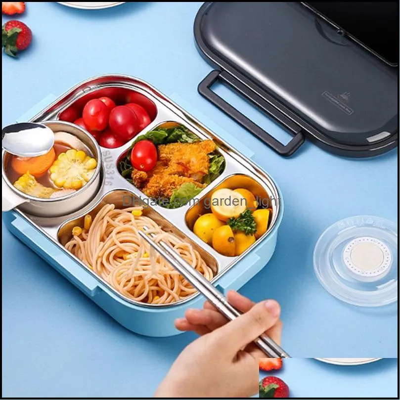 lunch boxes stainless steel insulated box portable partition type dinnerware sets