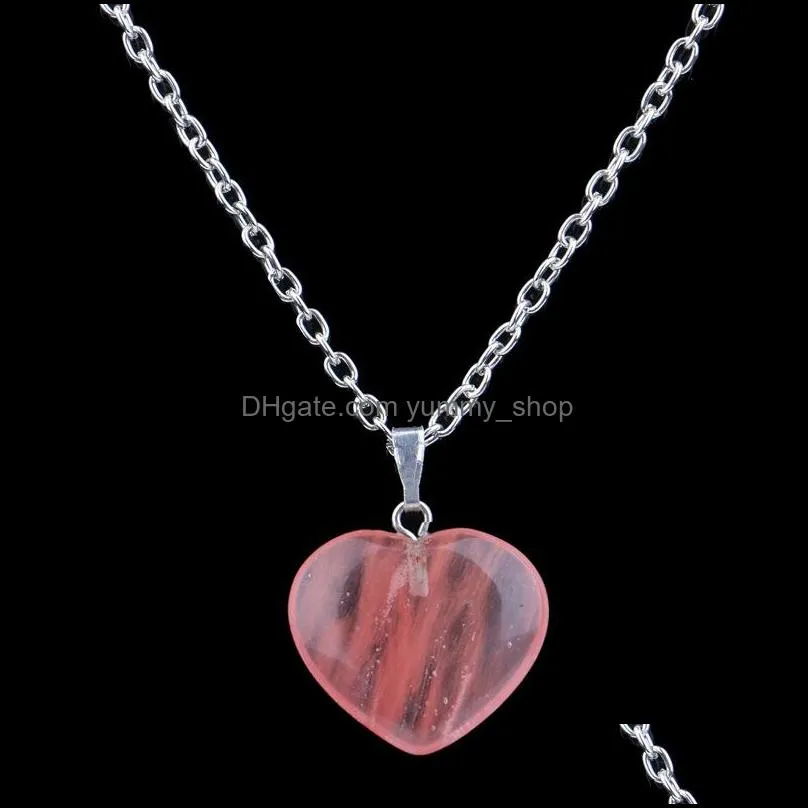 natural gem stone love heart necklaces pendant for lover pink quartz lapis lazuli white crystal onyx healing jewelry