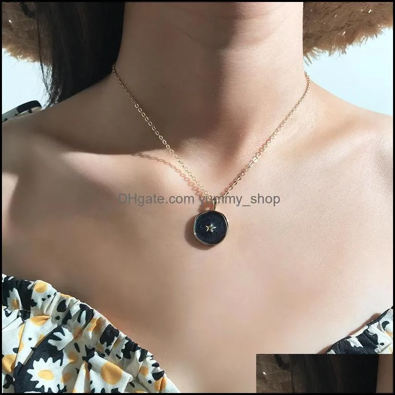 simple stars moon lover necklaces fashion europen women alloy long heart round pendant necklace jewelry for valentines day